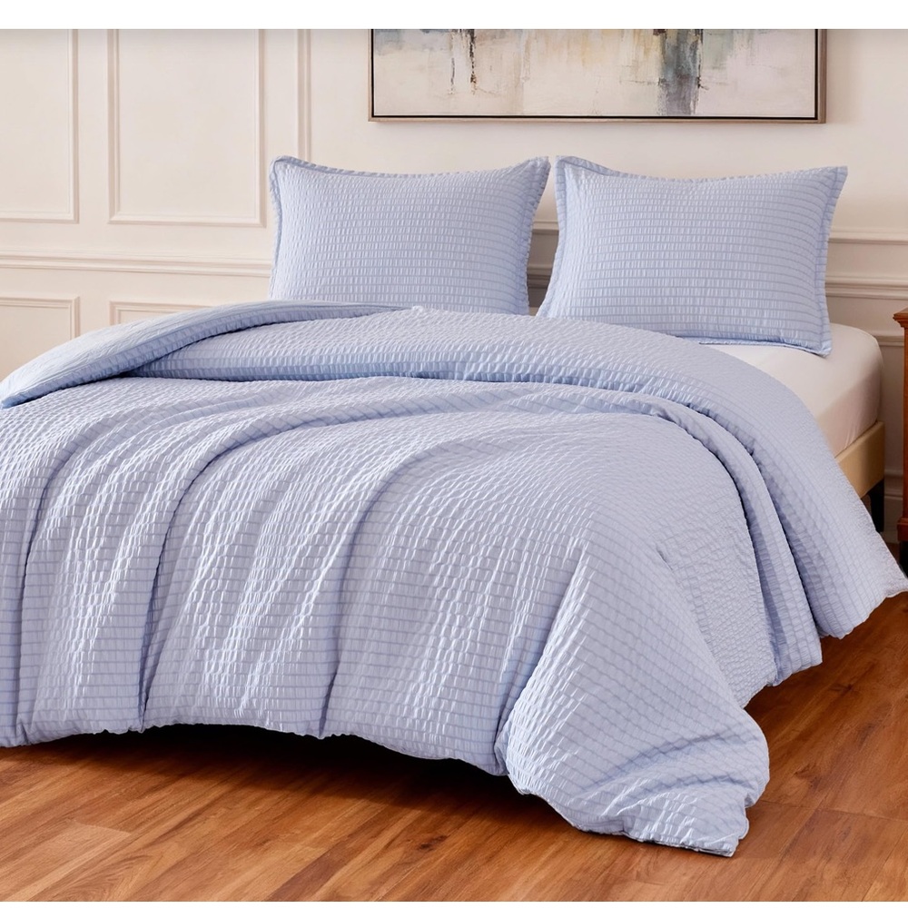 Light Blue Quilted Duvet Cover Set by